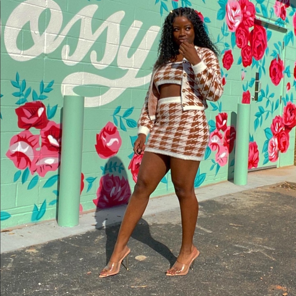 Houndstooth Fuzzy Brown White 3 Piece Set